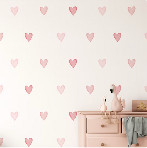 AUTOCOLLANTS  - Étiquettes murales "Petits coeurs roses pastels" pour chambré bébé, salle de jeu x 80 autocollants
