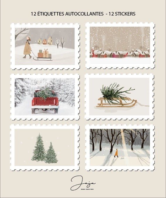 Autocollants - Étiquettes un bel hiver x 12
