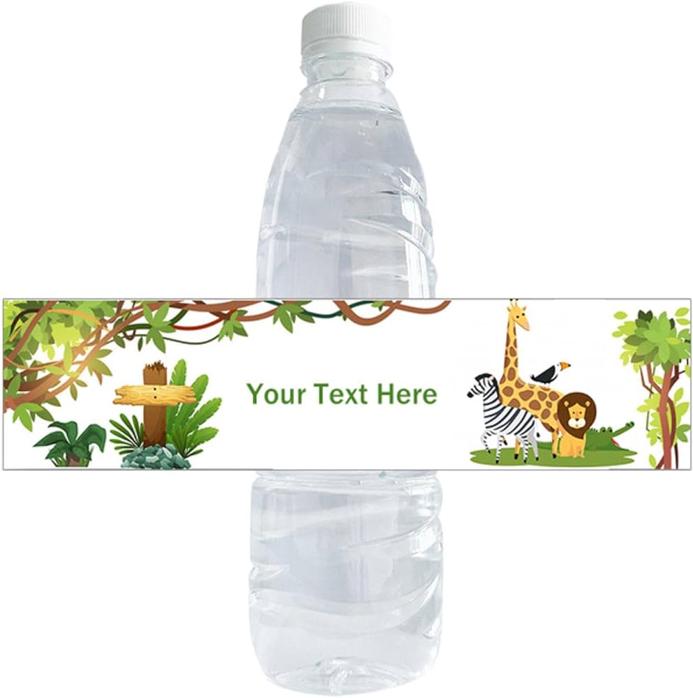AUTOCOLLANTS - Étiquettes pour bouteille d’eau ou jus anniversaire personnalisé Savane x12