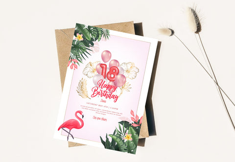 INVITATION - Invitation anniversaire thème Flamand rose x10