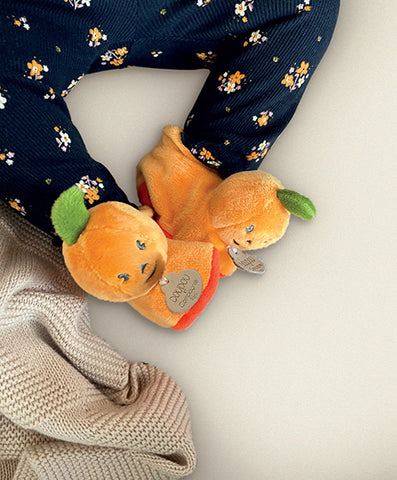 Chaussons bébé citrouille - 0-6 mois doudou et compagnie accompagné d’une jolie carte